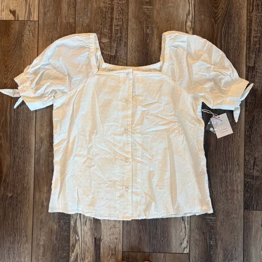 LC Lauren Conrad White Swiss Dot Puff Sleeve Top NWT Large